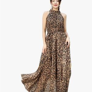 Halter Leopard Print Maxi Dress